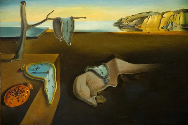 Salvador Dalí's The Persistence of Memory featuring melting clocks in a surreal landscape, a renowned artwork.