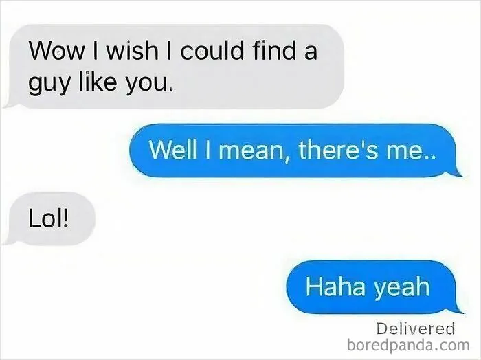 A cringy text exchange where someone tries to shoot their shot and gets rejected, incredibly sad.