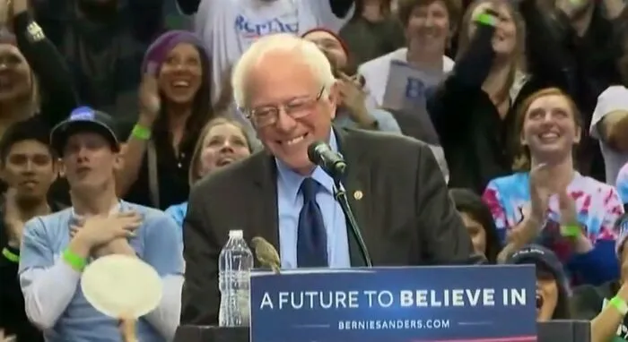 Bernie Smiling At A Little Birdie