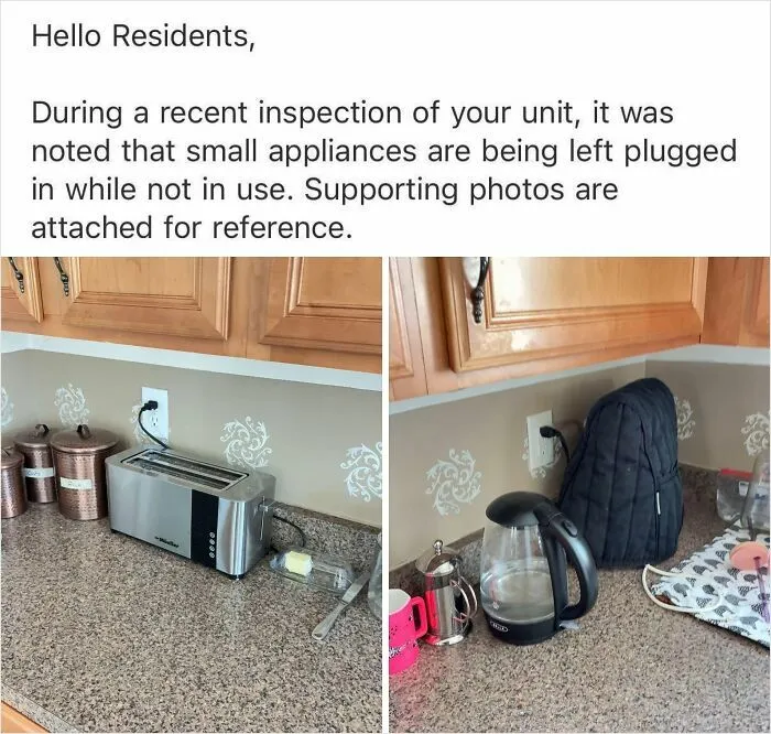 Email From Landlord About Appliances Being Left Plugged In, And The Appliances In Question