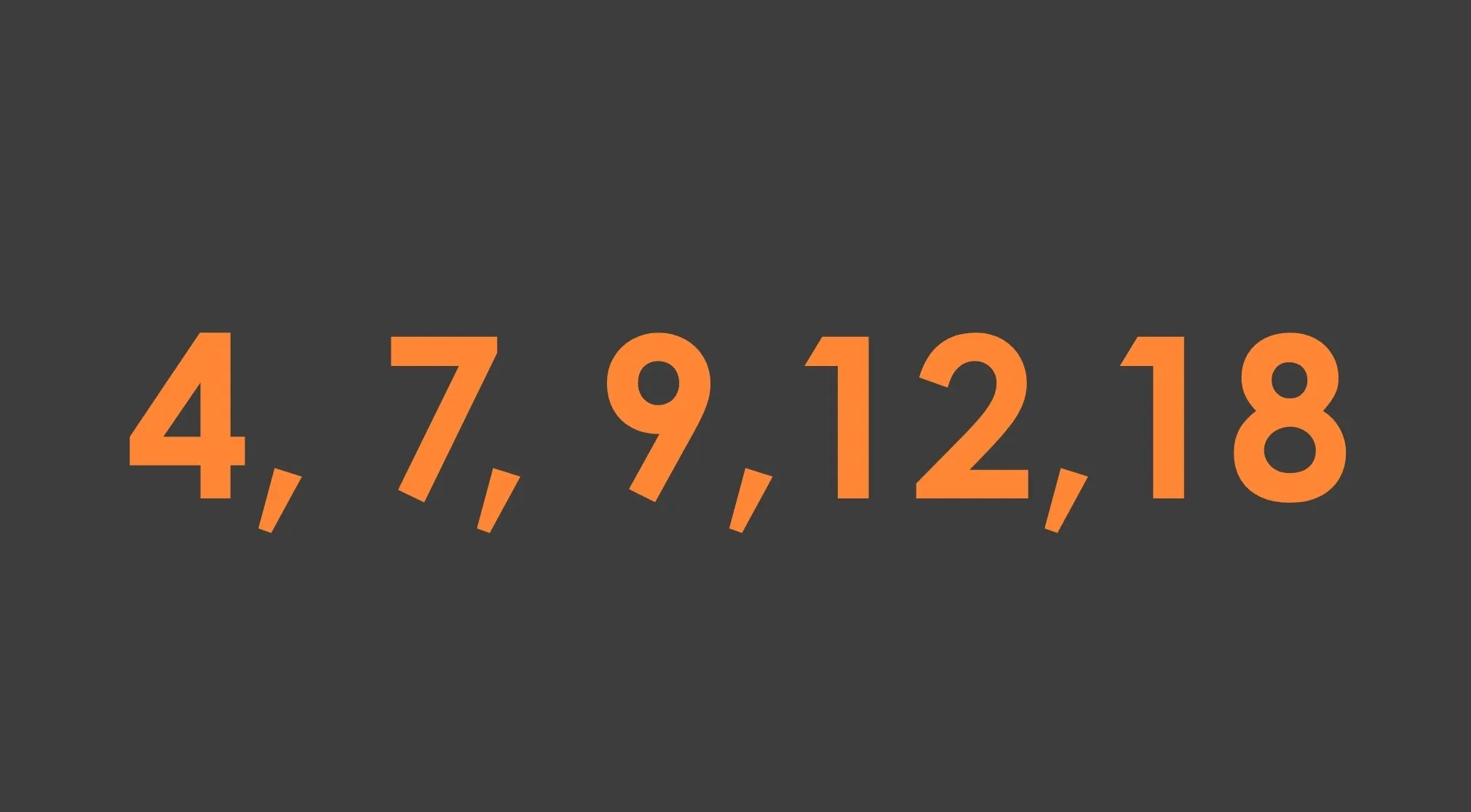 Orange numbers 4, 7, 9, 12, 18 on a dark gray background. Basic math concept: finding the median.