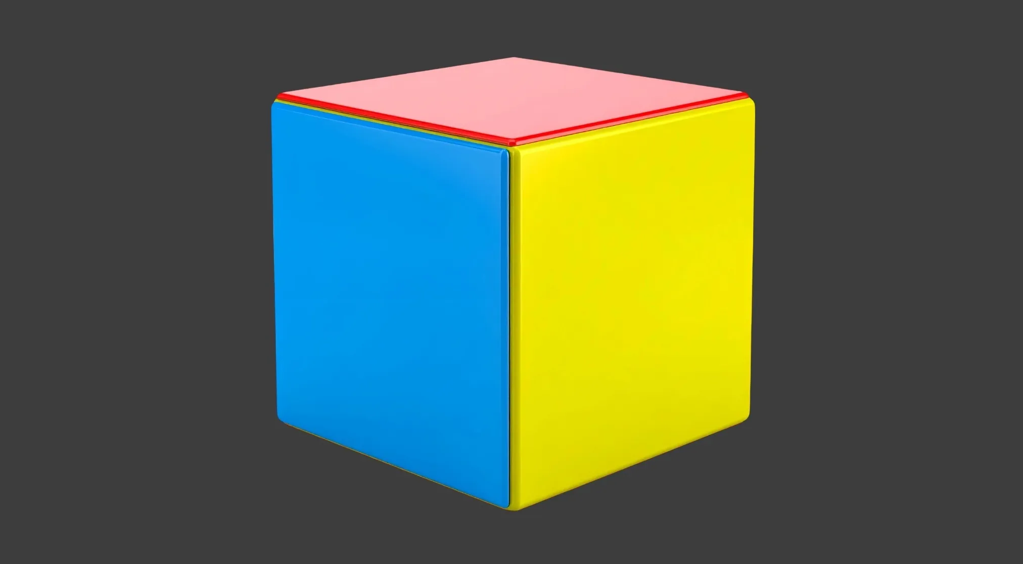 A colorful cube with red, blue, and yellow faces, illustrating the math concept of a cube and its edges.
