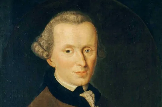 An oil painting of Immanuel Kant, the philosopher, with powdered hair and a serious expression, relevant to Critique of Pure Reason.