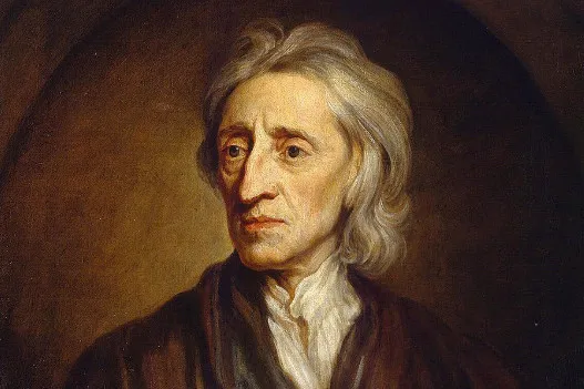 A detailed portrait of the philosopher John Locke, showing his long grey hair and thoughtful expression.