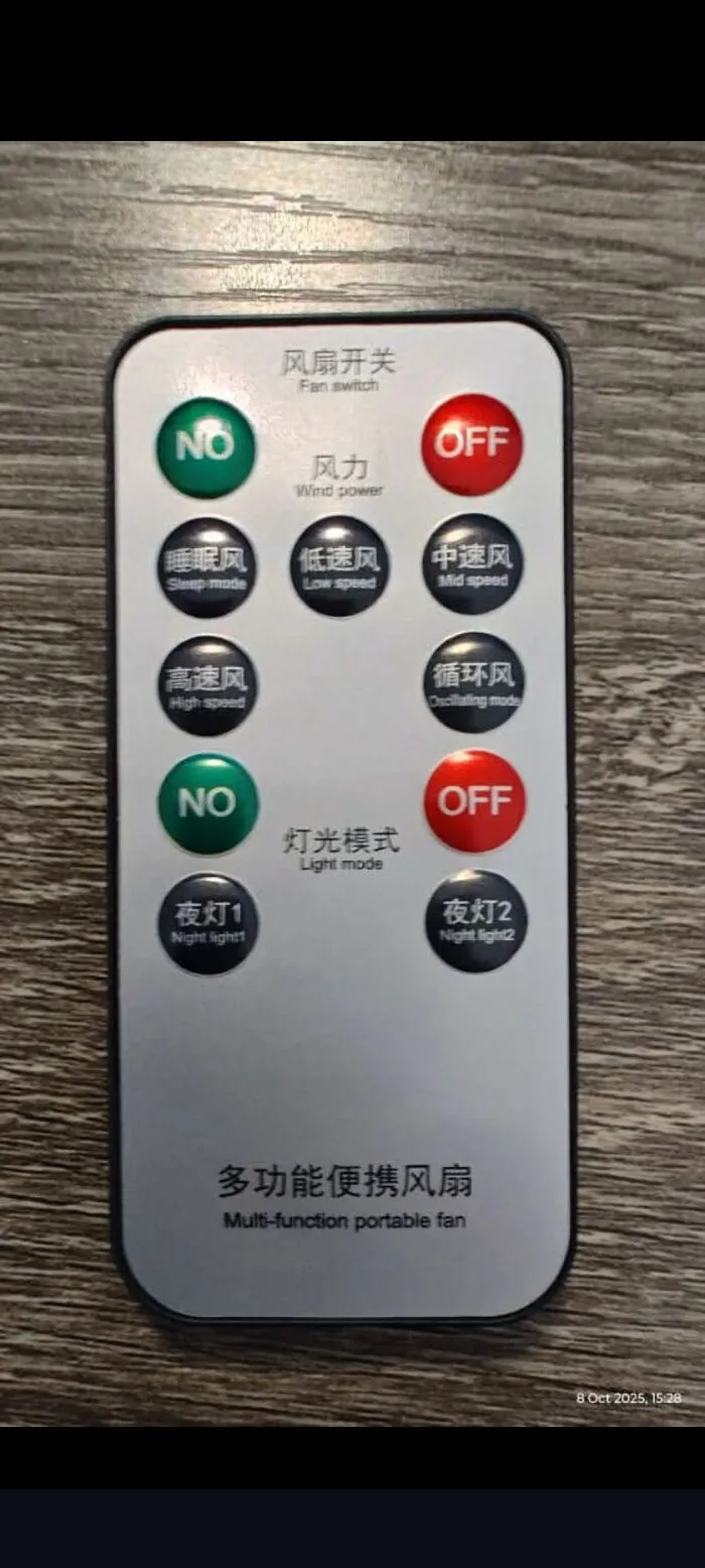 To Label A Fan Remote Control With English In China (No/On)