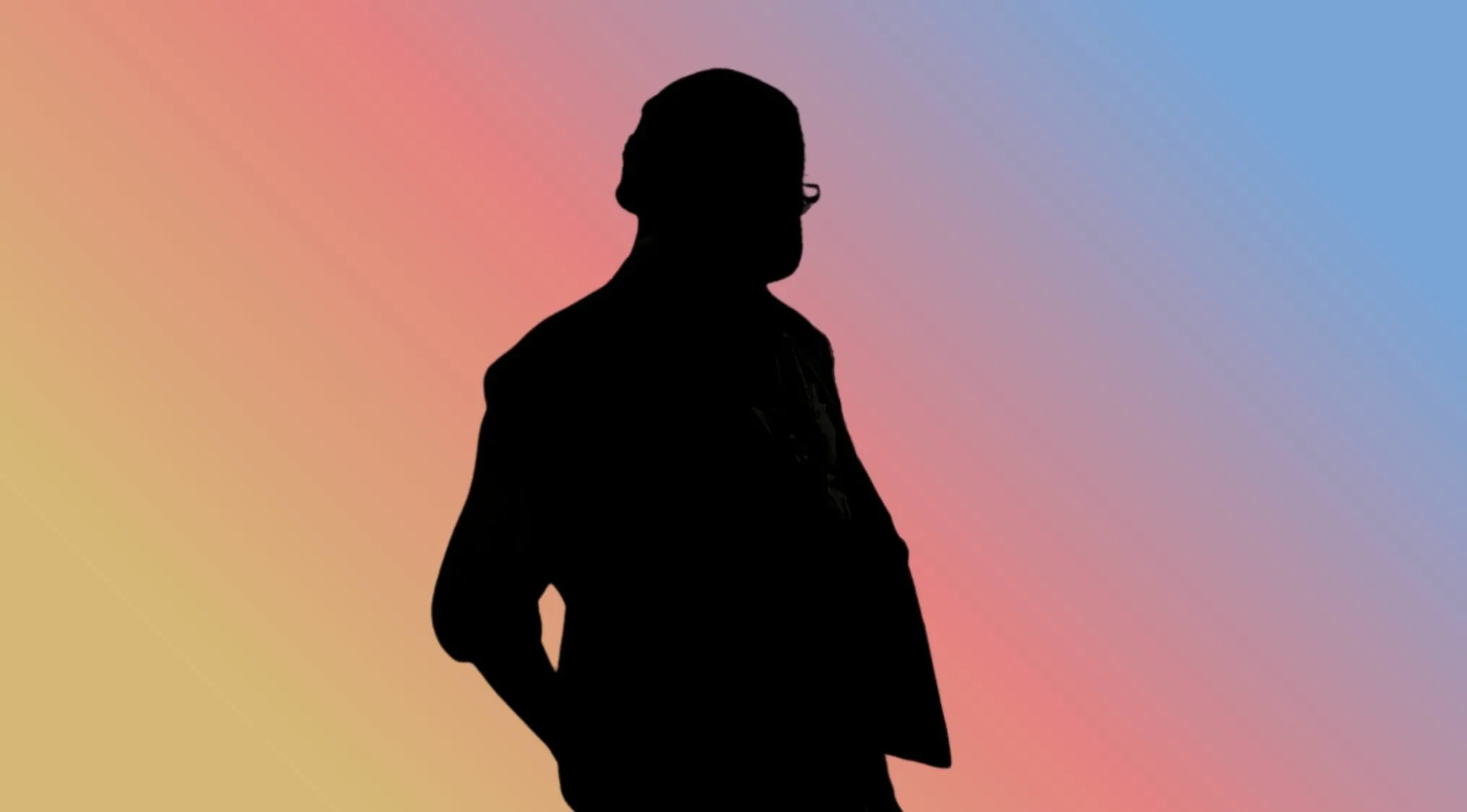 Character silhouettes of a Pirates of the Caribbean character, wearing a coat against a gradient background.