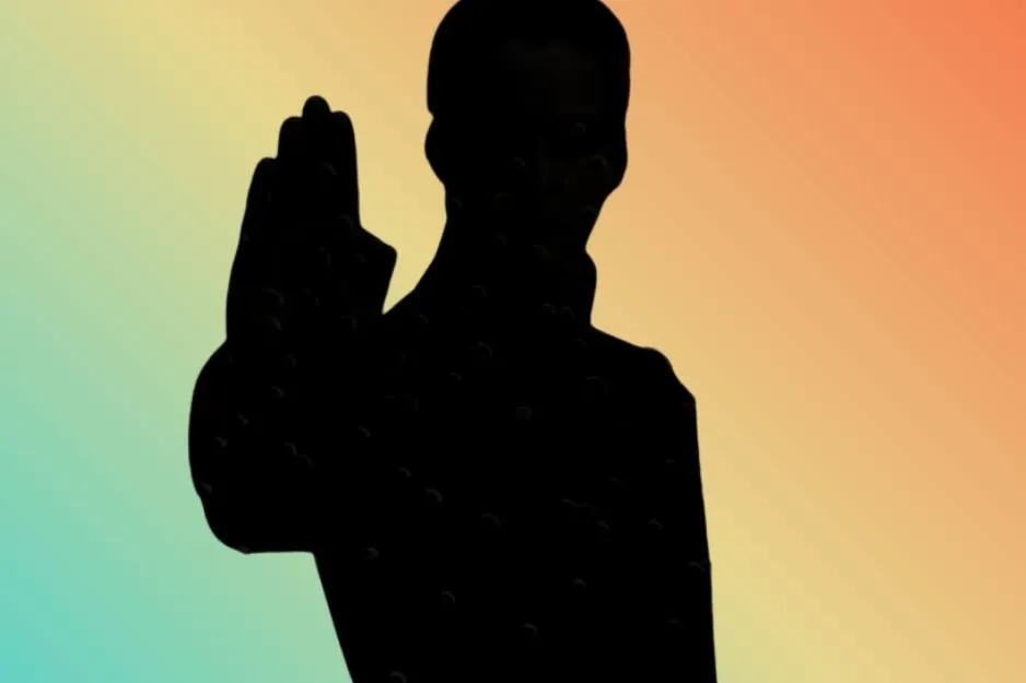 Silhouette of a character raising a hand, posing a question, to find the Morpheus silhouette.