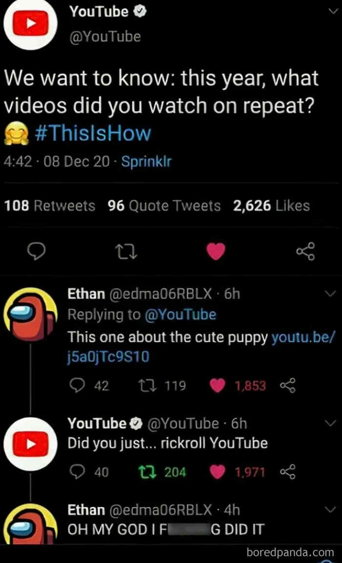 Madlad Rickrolls Youtube