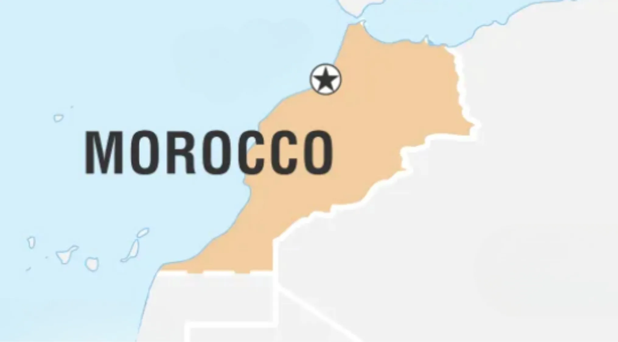 Map of Morocco with its capital city marked for a Pub Trivia Quiz question.