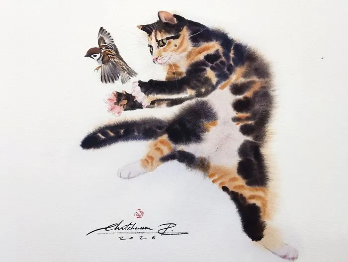 This Artist’s Watercolor Cat Paintings Are Full Of Personality And Charm (45 Pics)