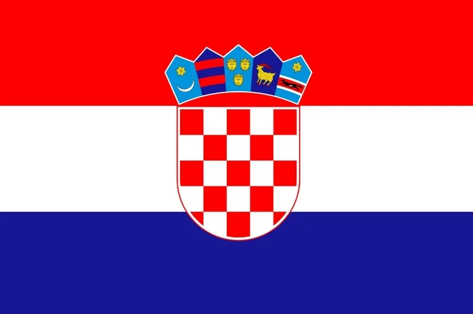 A flag with horizontal red, white, and blue stripes. A shield with red and white checkers sits in the center. Is it the San Marino flag?