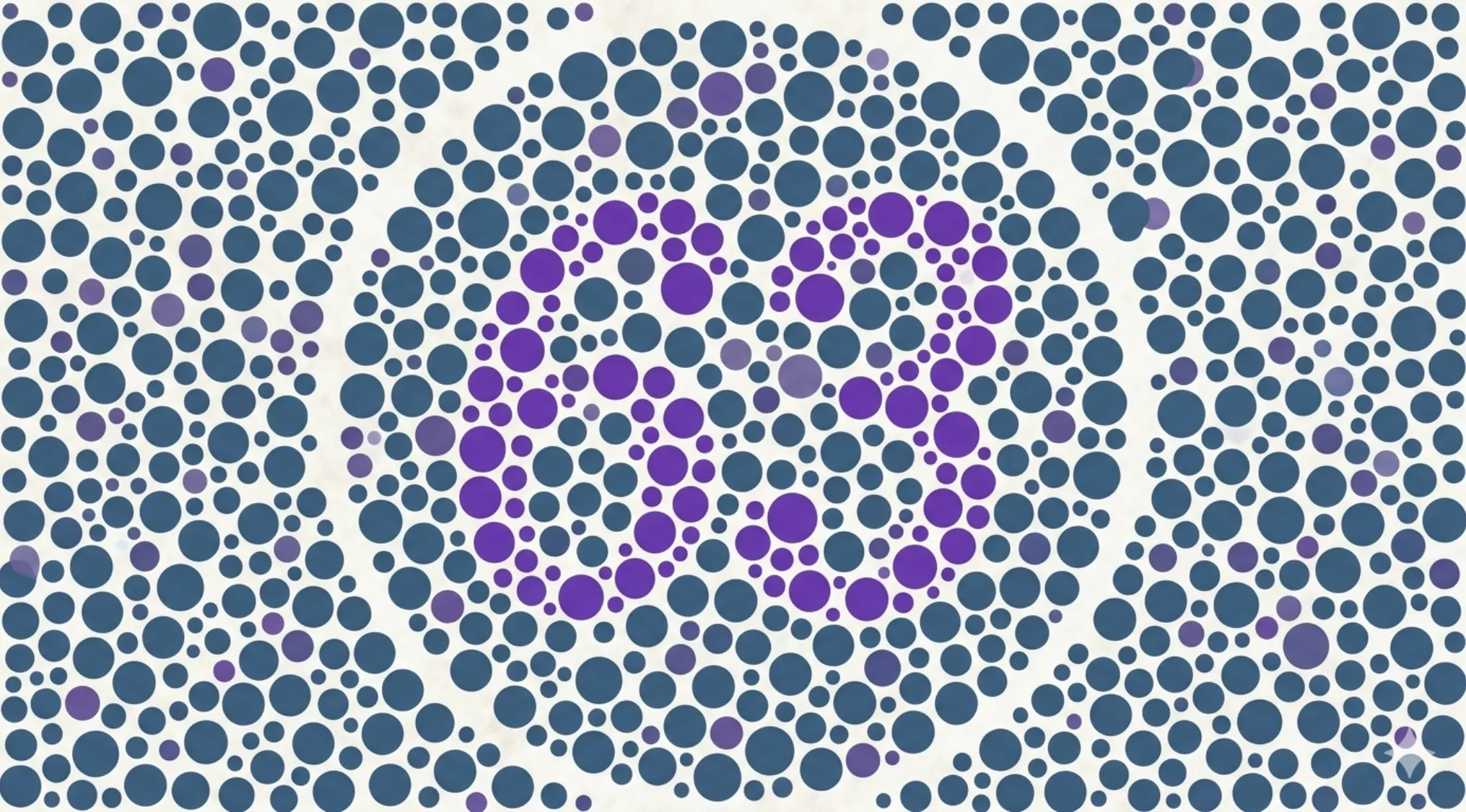 Color blindness test image showing a hidden number composed of purple dots on a blue and white dotted background.