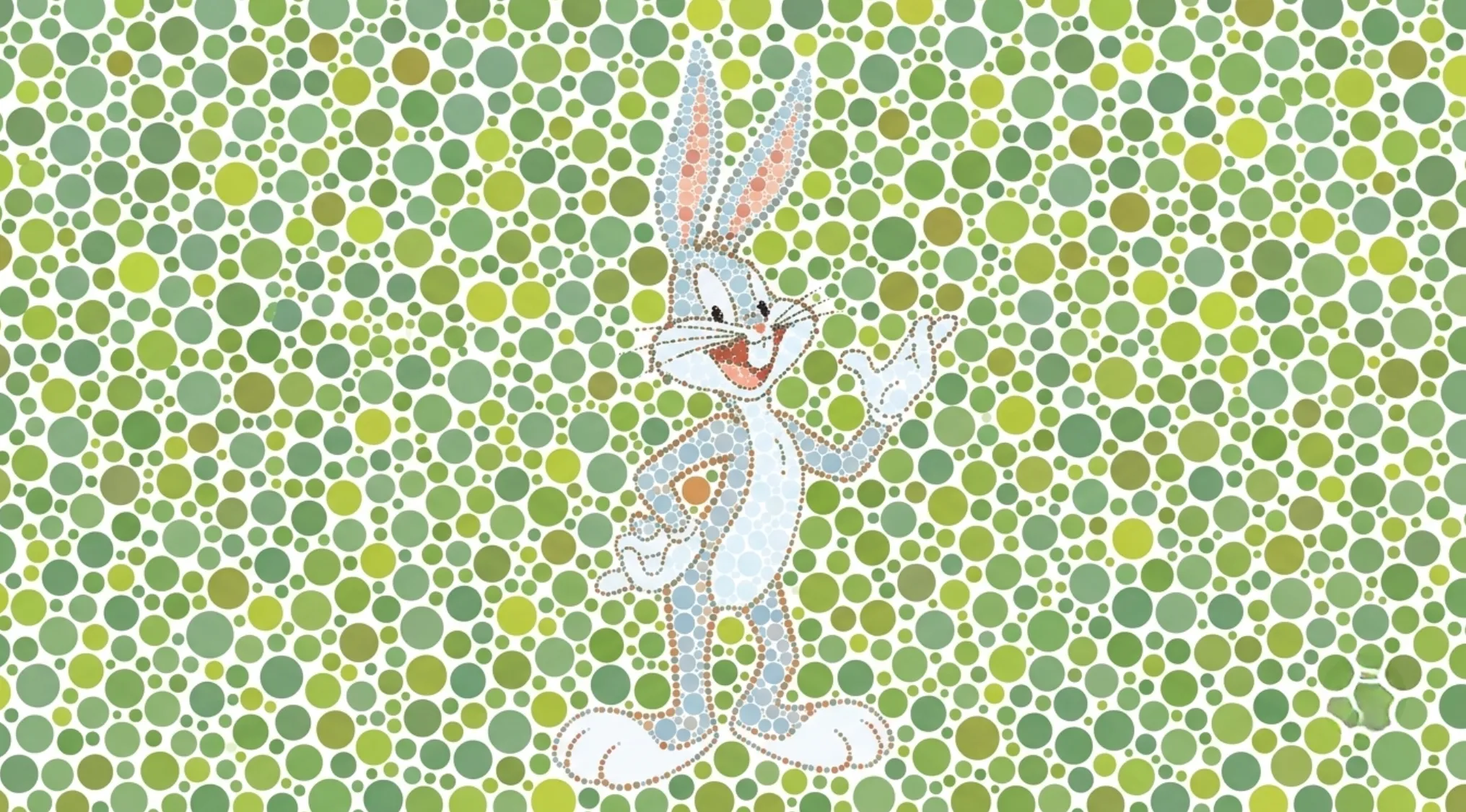Color blindness test image featuring Bugs Bunny, an animated character, hidden within a pattern of green dots.