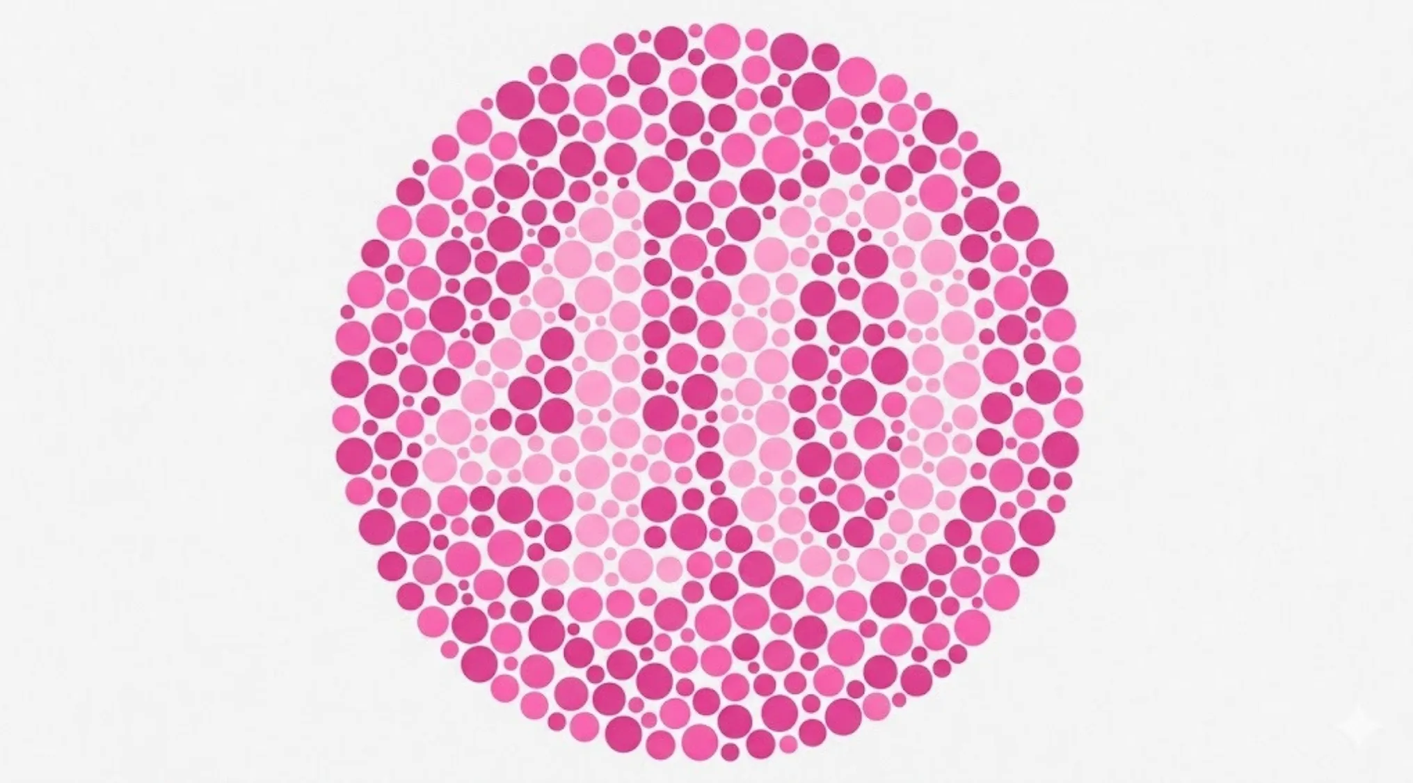 Color blindness test image with a hidden number formed by light pink dots on a bright pink dotted background.