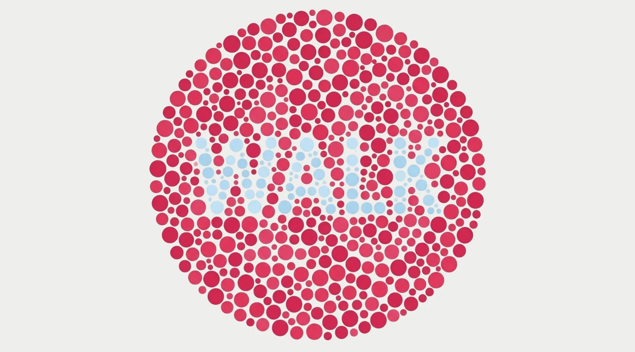 Color blindness test with the word HELP hidden among red dots, challenging visual perception.