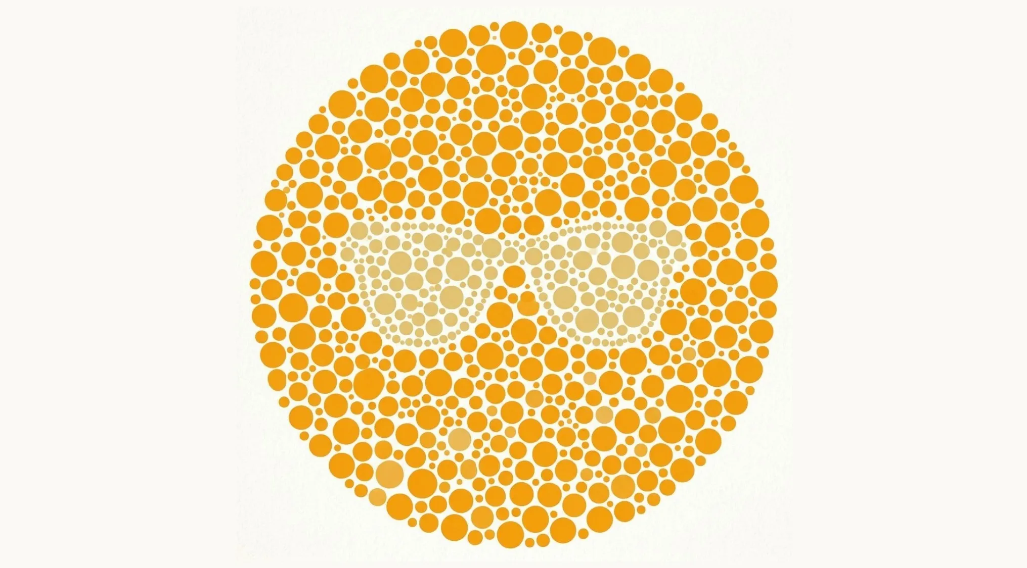 Color blindness test showing a pair of glasses, an object, in a field of orange dots.