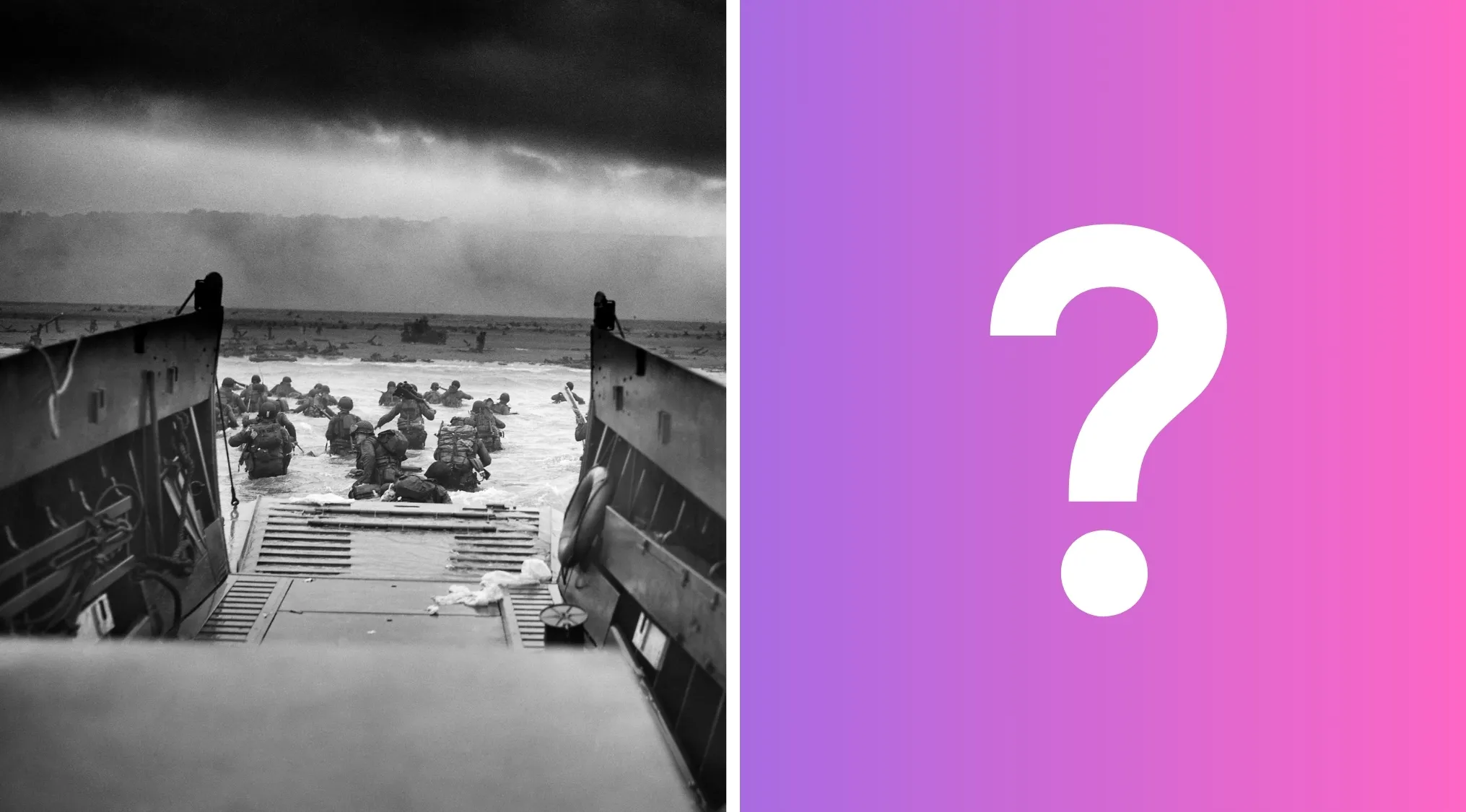 Historic events from films: A film depicting the Normandy landings.