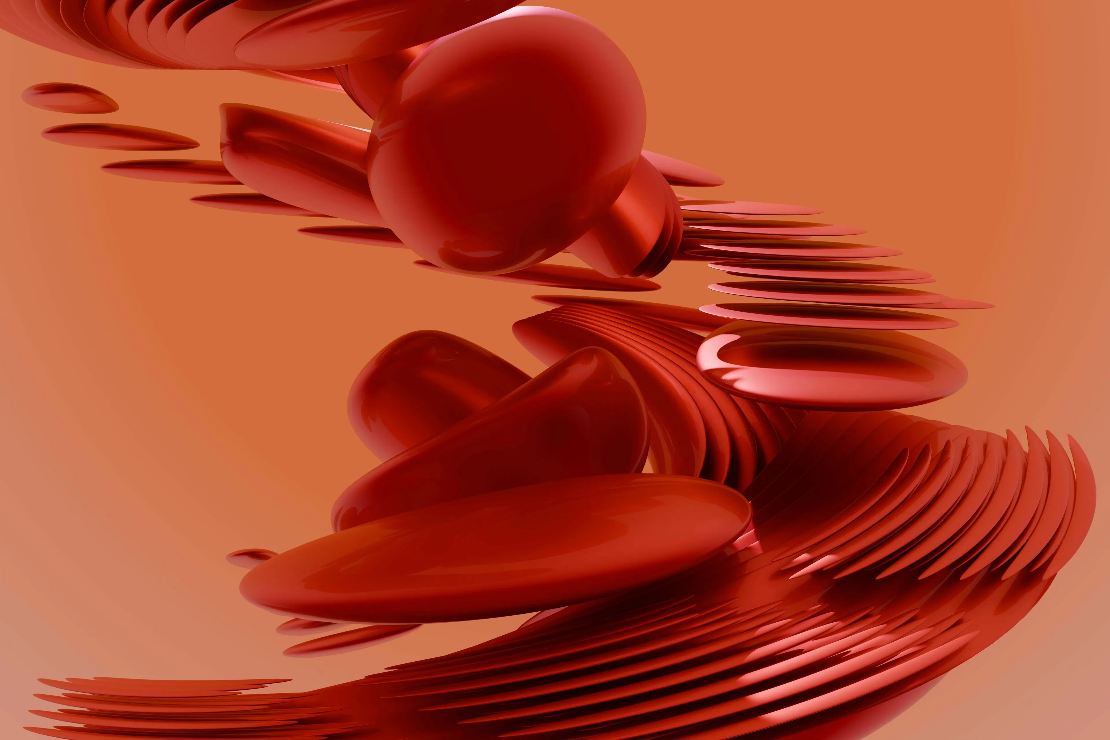 Basic medical knowledge quiz image featuring an abstract representation of red blood cells, related to the organ that filters them.