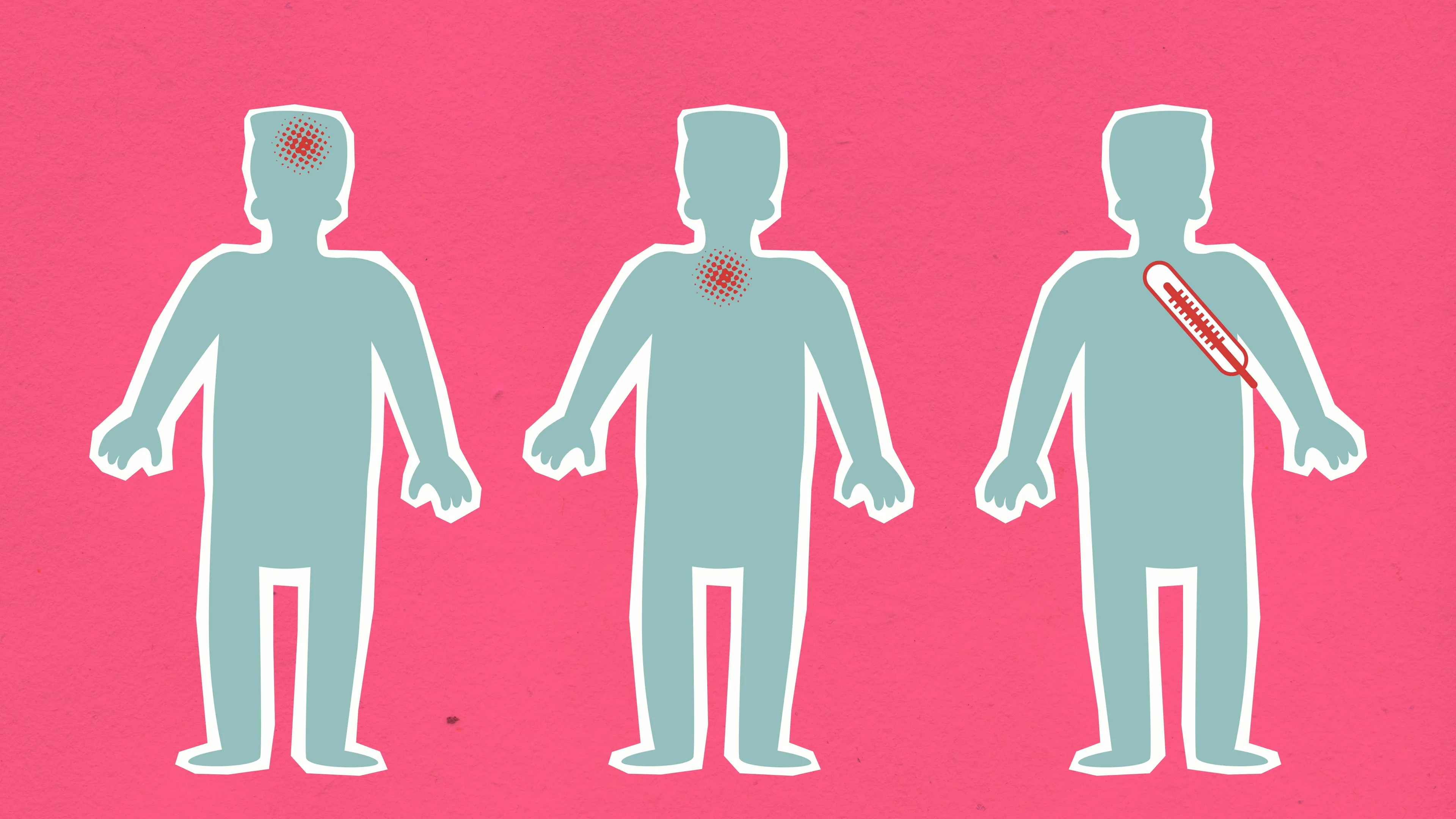 Three human silhouettes showing different symptoms, representing the role of the immune system in a Basic Medical Knowledge Quiz.