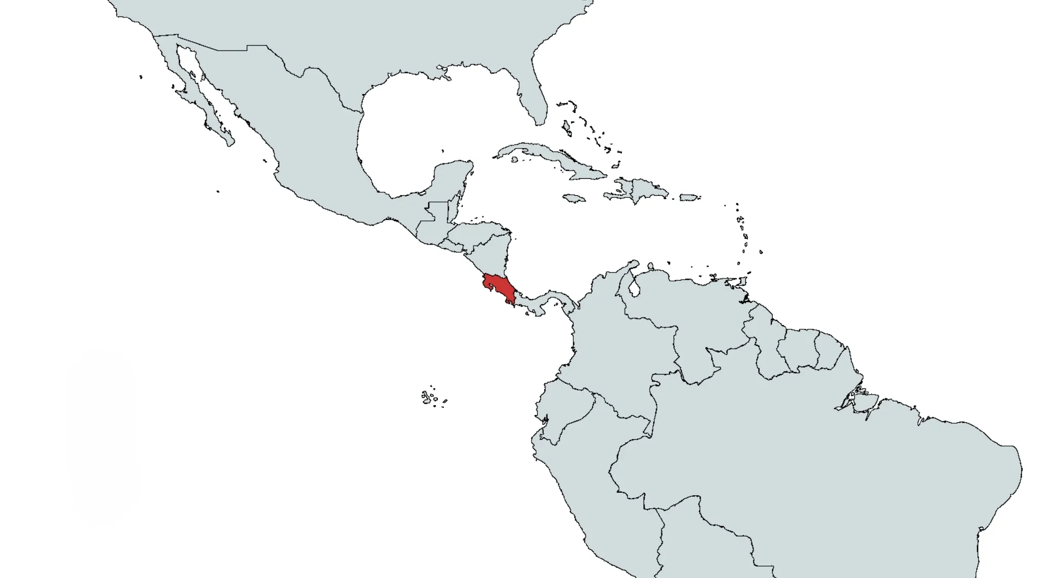 Map of Central and South America, with one country highlighted in red. Guess the country from this map.