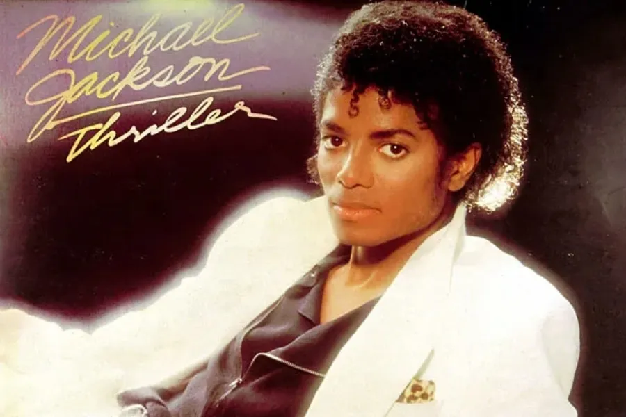 Michael Jackson poses on the cover of his Thriller album.