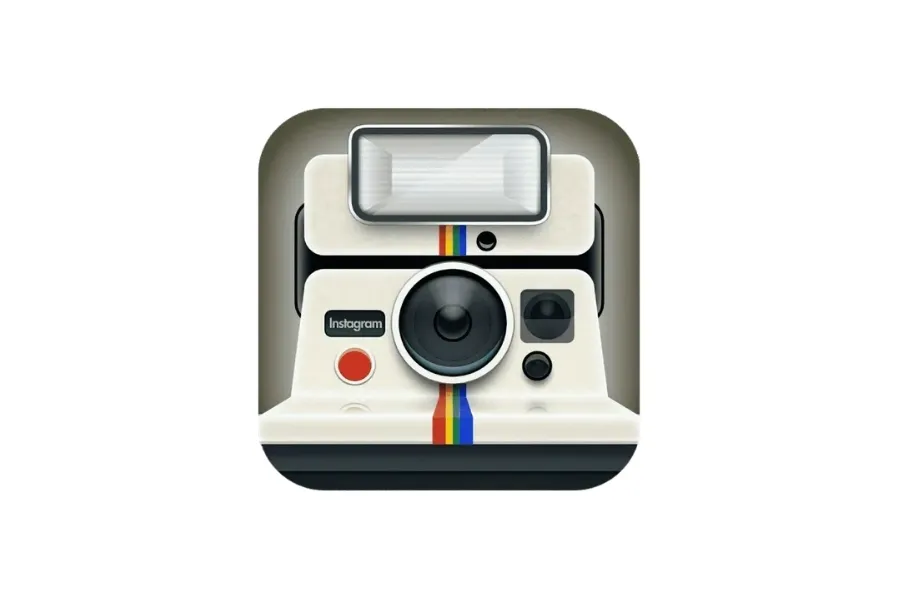 The vintage camera icon for Instagram, featuring a rainbow stripe and flash, symbolizing its launch.
