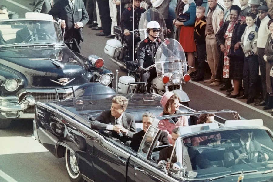 President John F. Kennedy and Jackie Kennedy in a motorcade before the assassination of JFK.