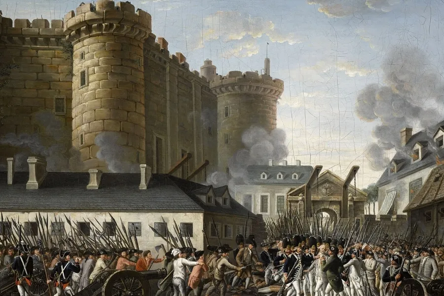 A painting depicting the storming of the Bastille, marking the beginning of the French Revolution.