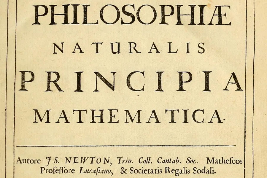 The title page of Isaac Newton's Principia Mathematica, showcasing the publication date, which happened first.