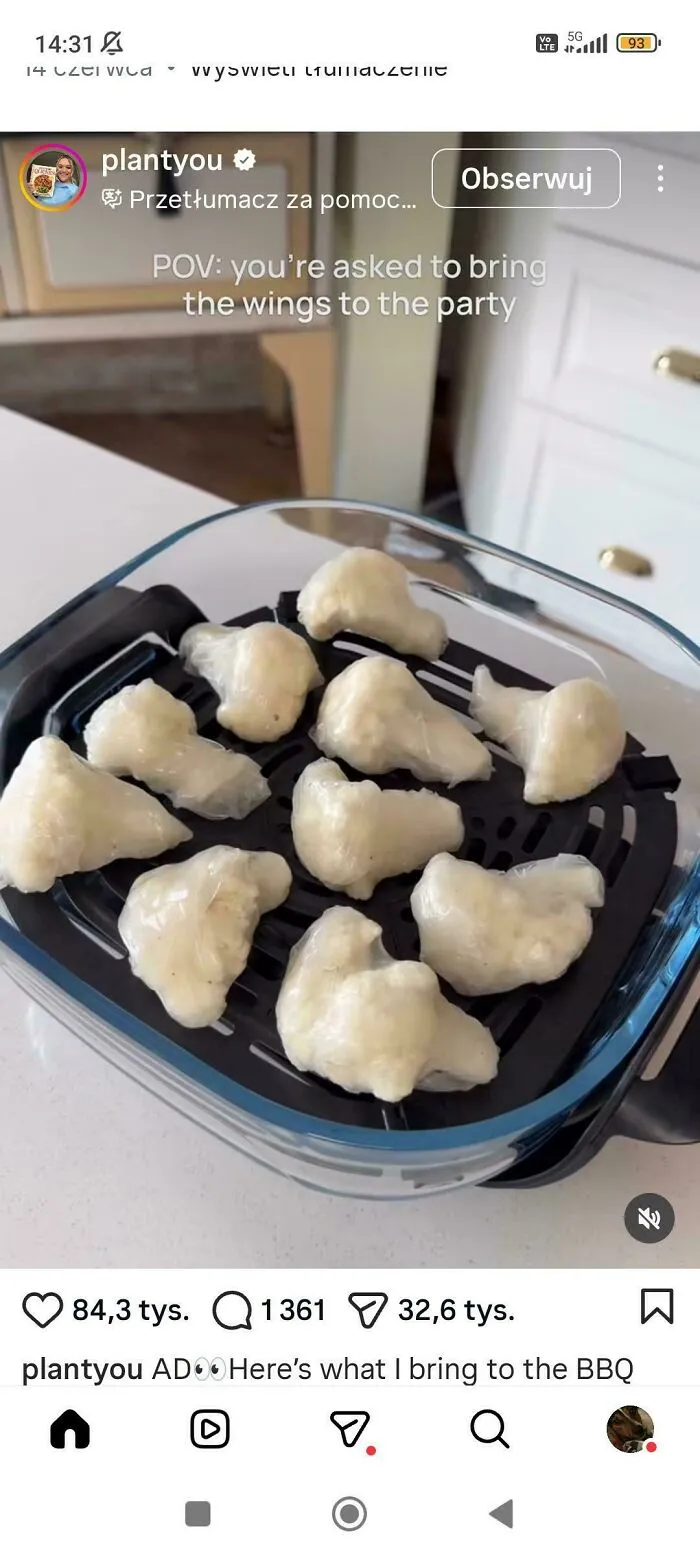 Raw cauliflower pieces wrapped in plastic wrap as part of questionable food combos.