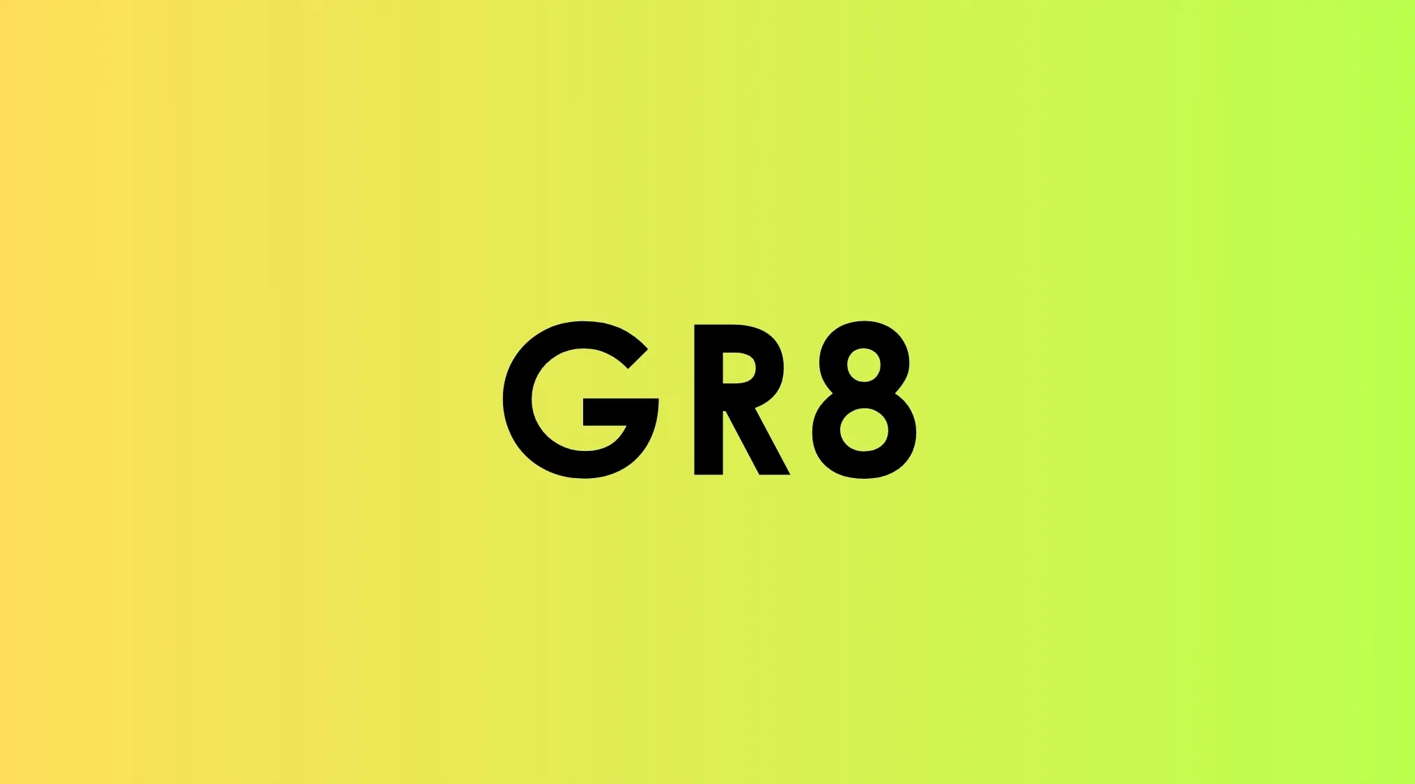 A visual math rebus puzzle displaying the text GR8 on a gradient background.