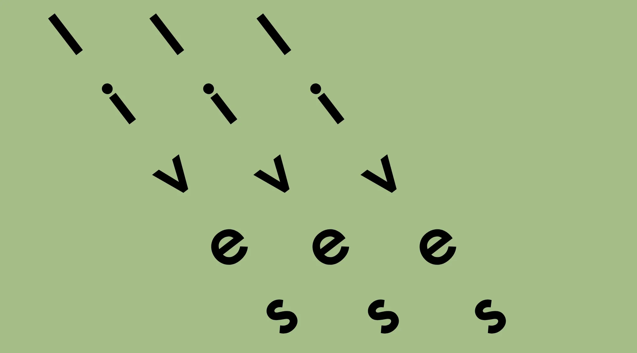 A visual math rebus puzzle: the letters 'i', 'v', 'e', 's' cascading down. Which of these describes the visual more accurately?