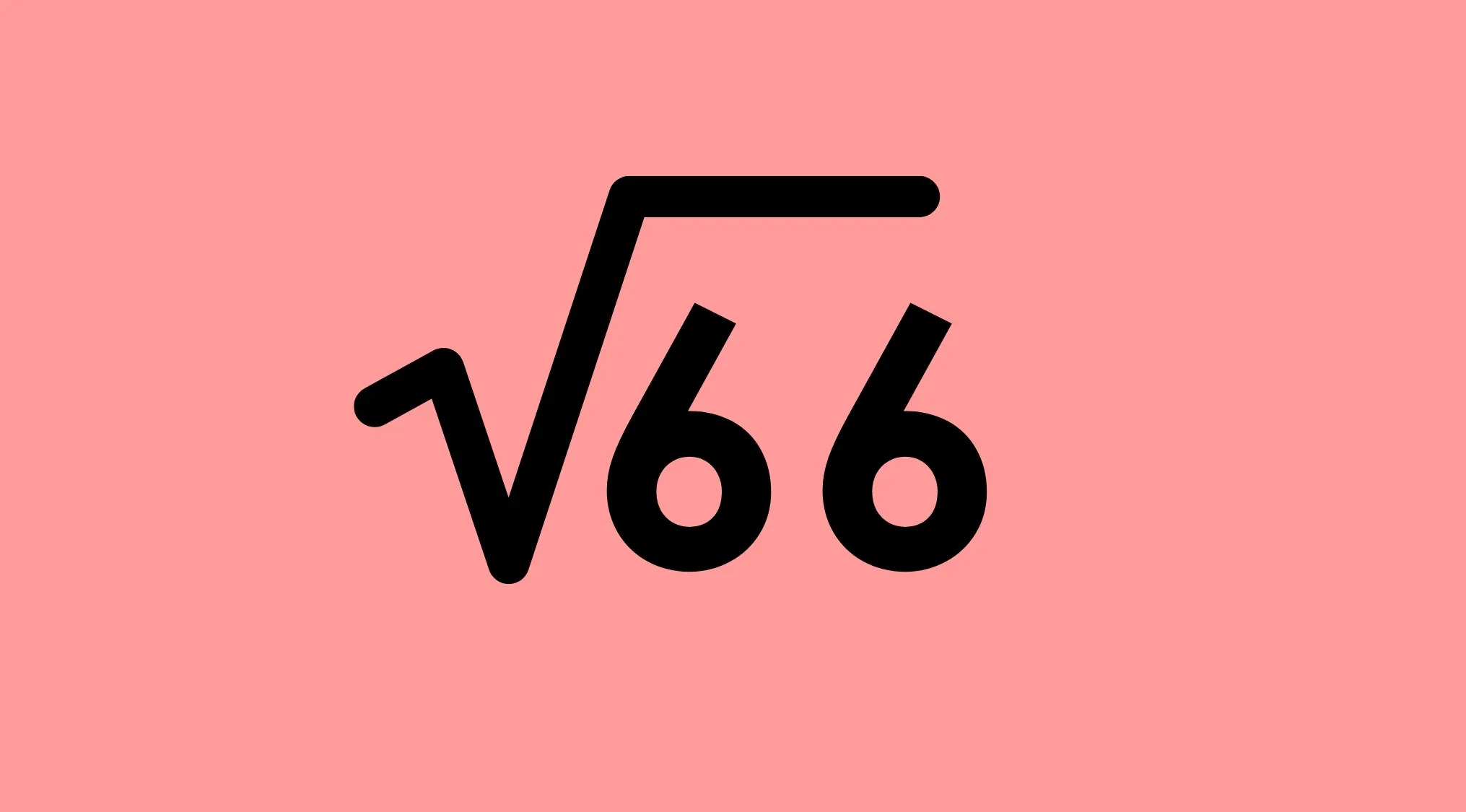 A visual math rebus puzzle showing a square root symbol over the number 66 on a pink background.