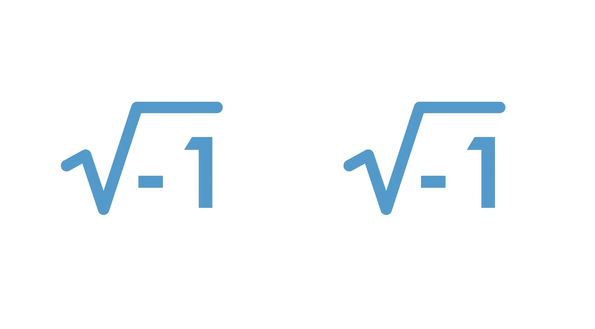 Two visual math rebus puzzles, each showing the square root of -1, on a white background.