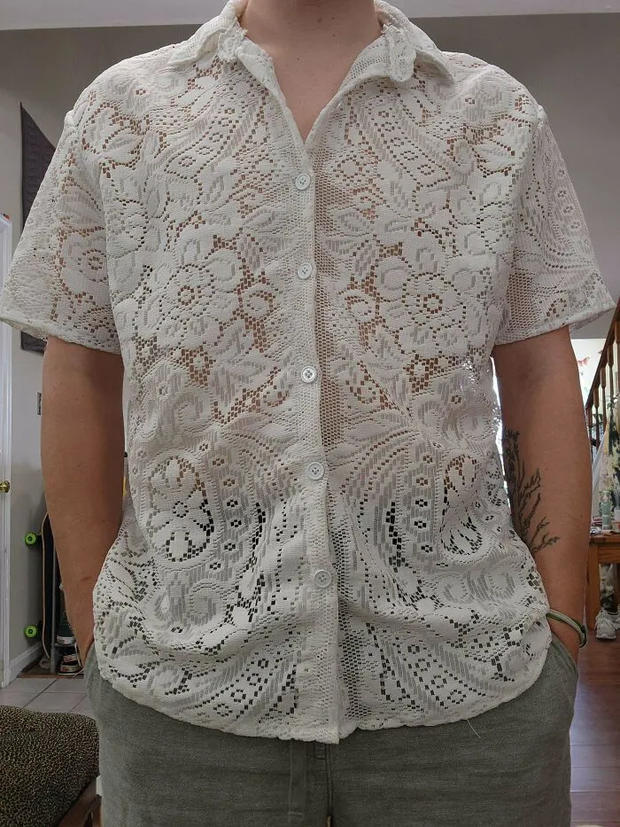 Old Lace Curtain To Button Up Shirt