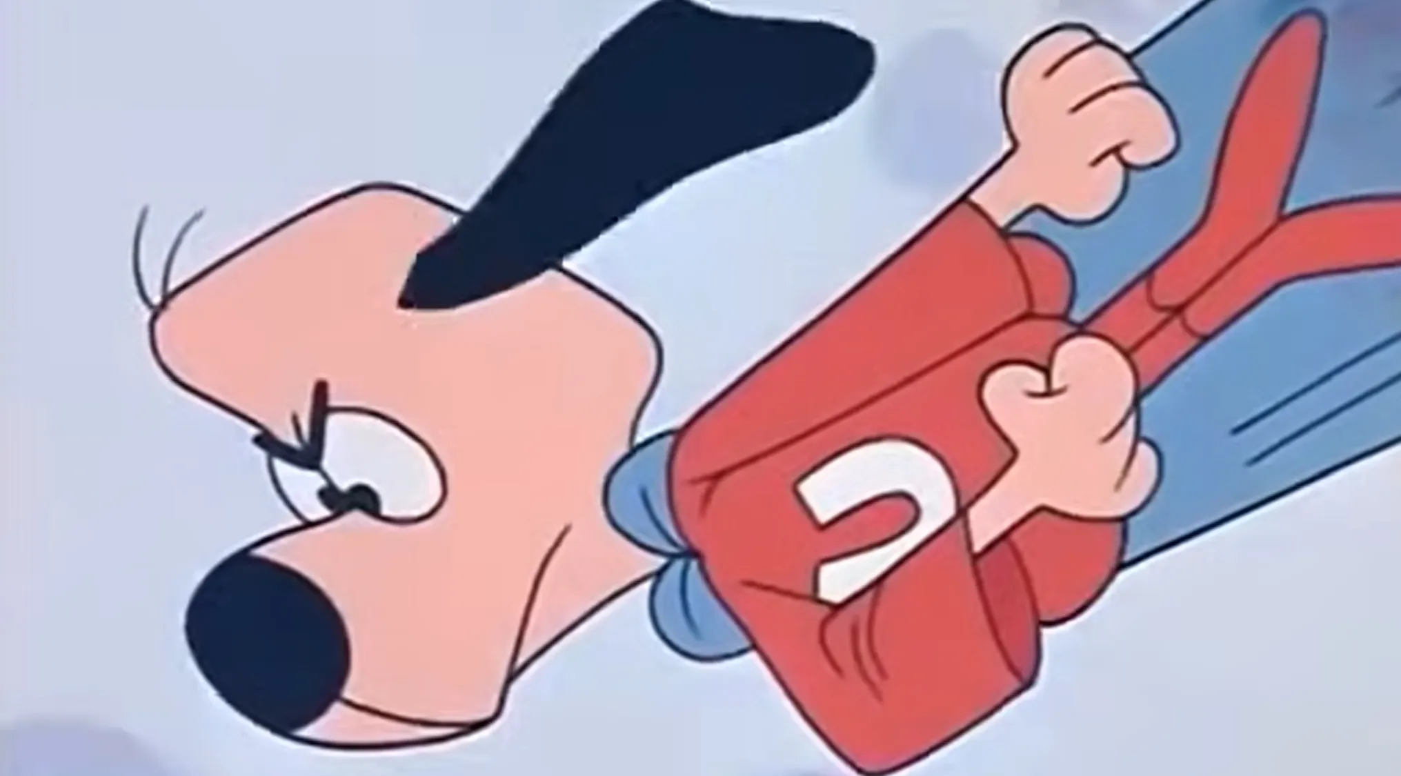 Underdog in flight, a popular character from Saturday Morning Cartoons.