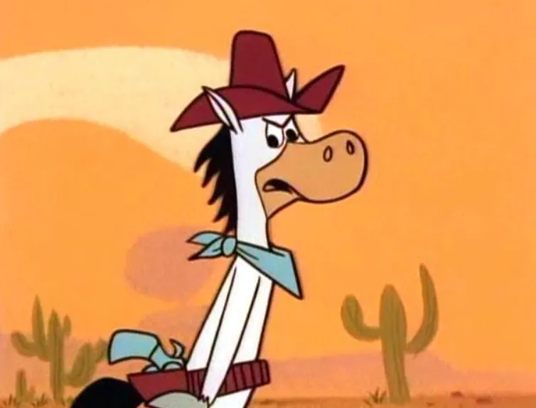 Quick Draw McGraw, a cartoon horse, wearing a cowboy hat and a blue bandana.