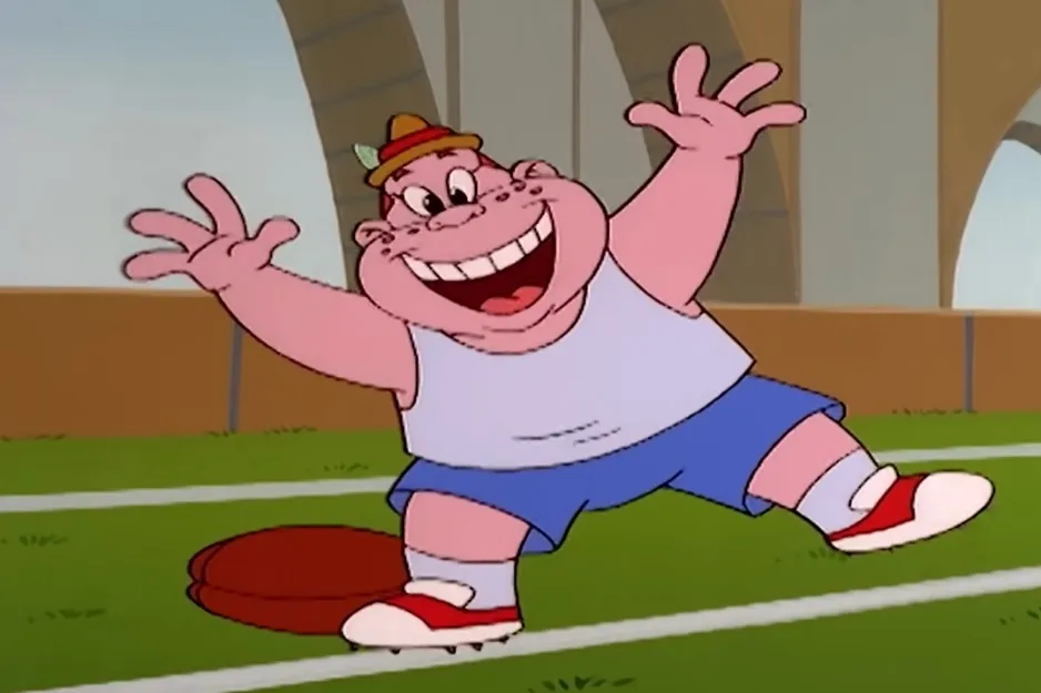 A happy cartoon character in a hat and shorts, Woody Woodpecker's nemesis is shown.