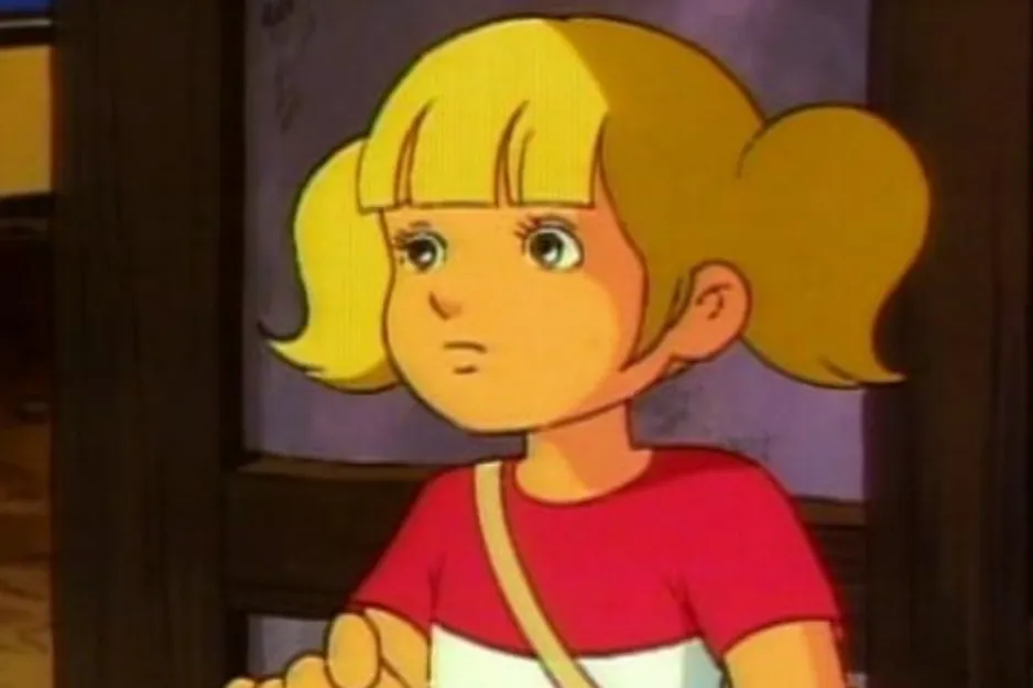 A young, blonde animated character with pigtails, wearing a red and white shirt, looking thoughtful. Which character?
