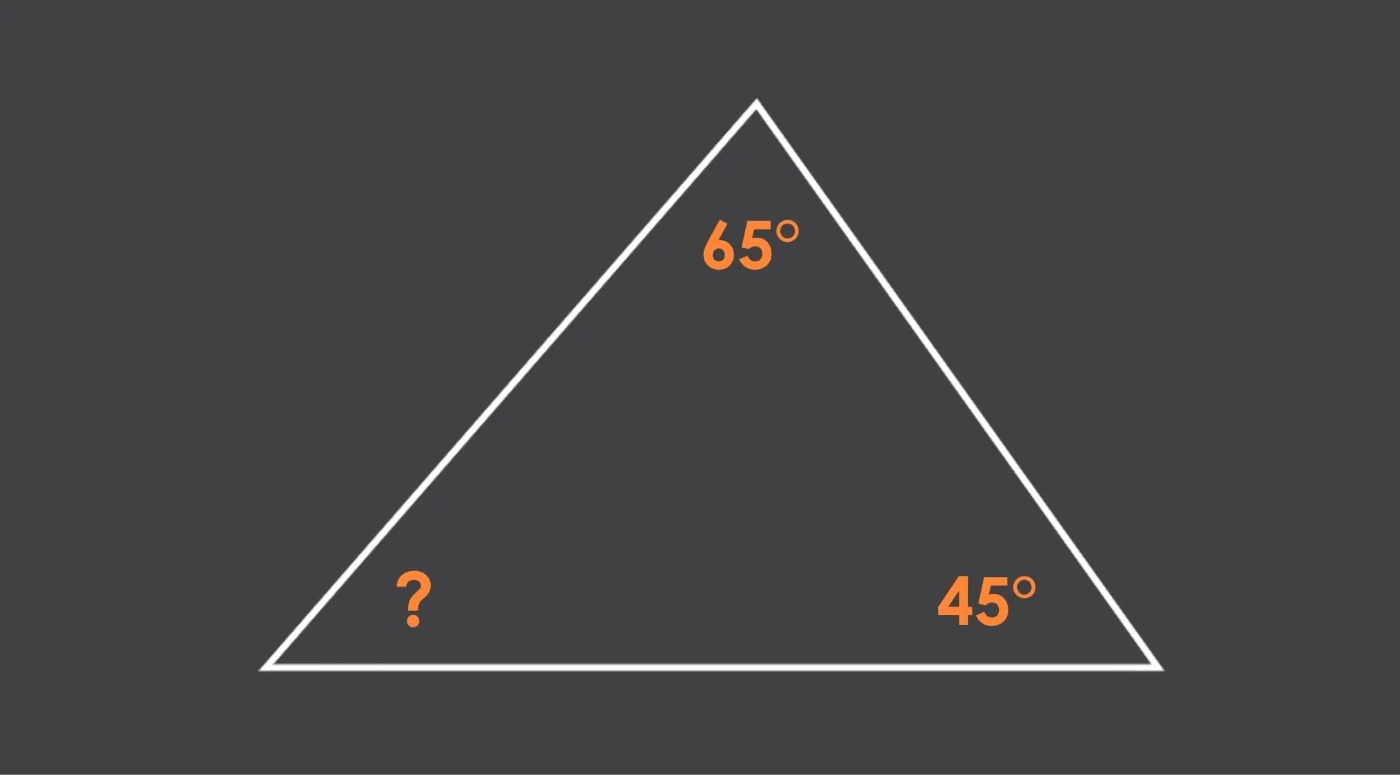 Math problem: A triangle with angles 65° and 45°, and one unknown angle marked with a question mark.
