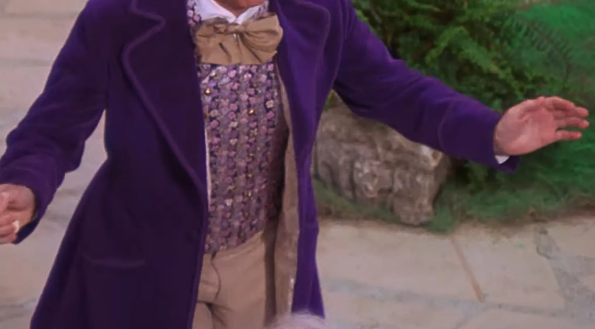 A purple velvet coat and patterned vest from a movie outfit.