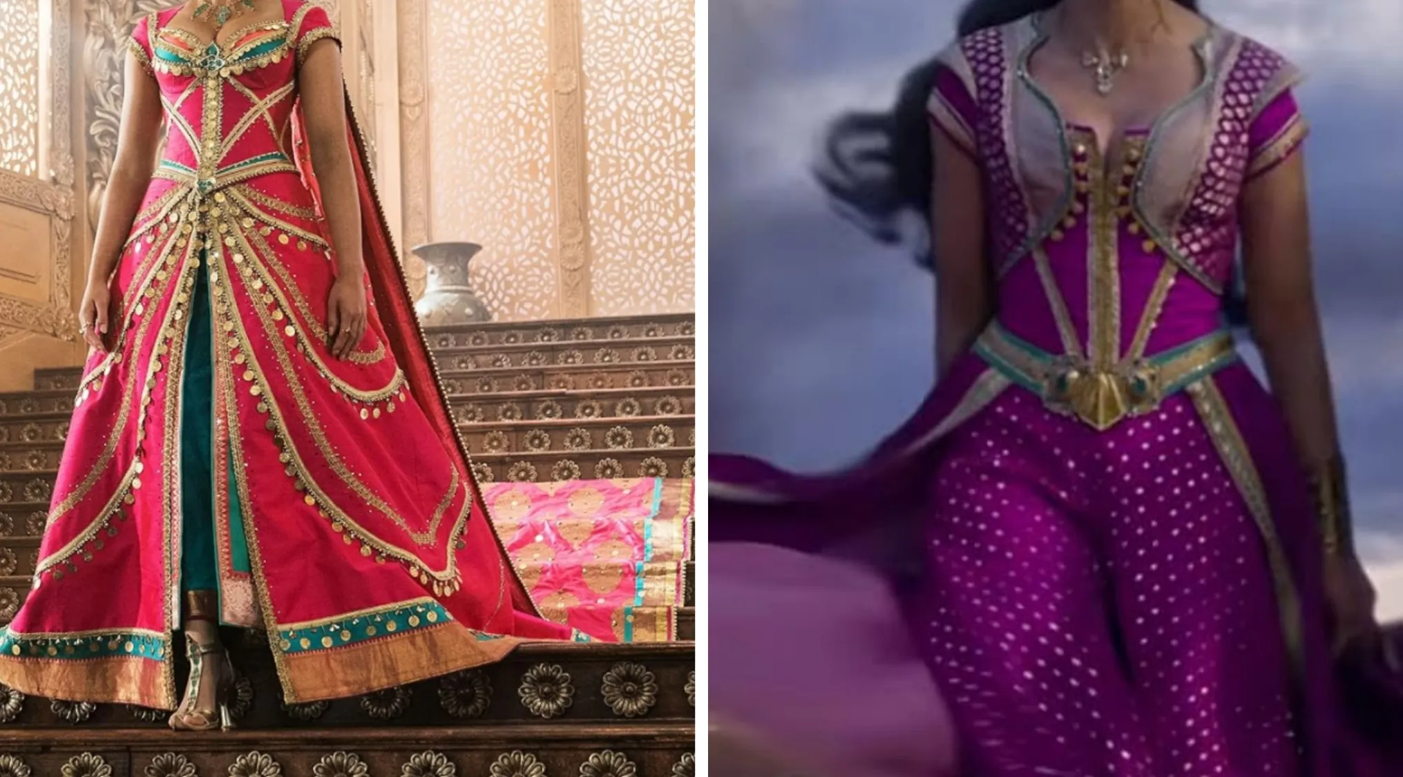 Movie outfits: Princess Jasmine's red and purple outfits from Aladdin (2019).