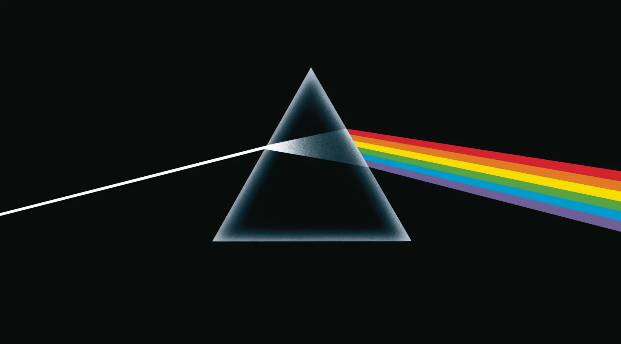 The iconic album cover for The Dark Side of the Moon, a prism dispersing light into a rainbow.