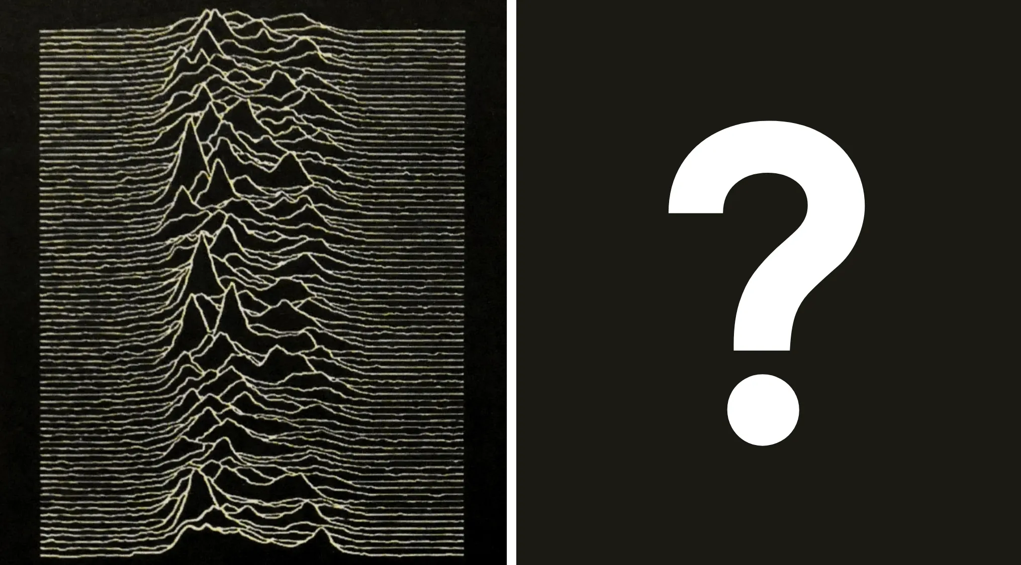 Image showing the iconic album cover art for Joy Division's Unknown Pleasures, with a question mark.