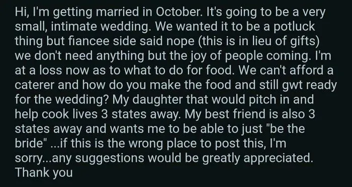 Bride Wants People To Travel And Cook For Her Wedding In 3 Months Bc They "Can't Afford It"
