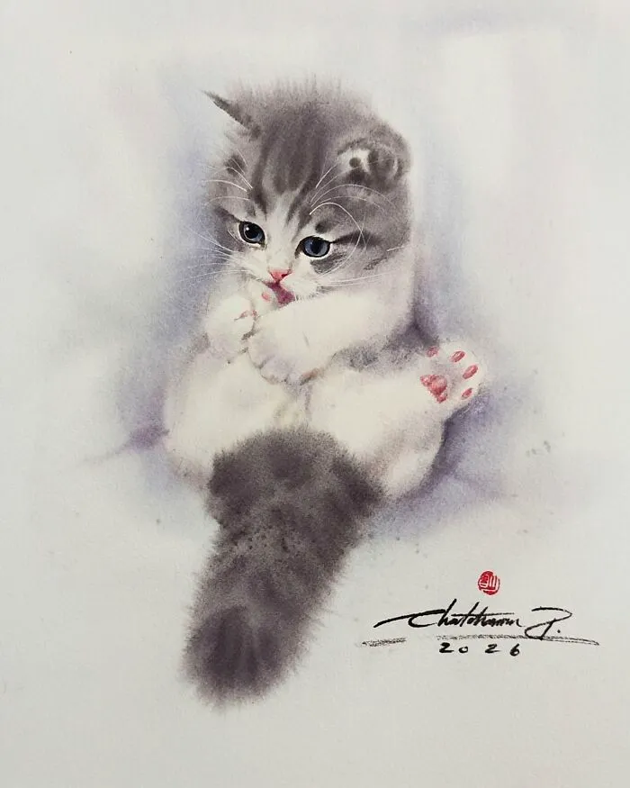 This Artist’s Watercolor Cat Paintings Are Full Of Personality And Charm (45 Pics)