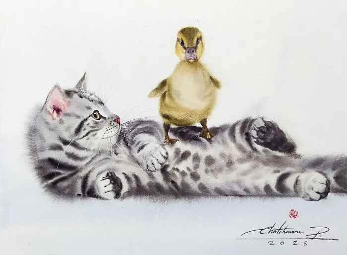This Artist’s Watercolor Cat Paintings Are Full Of Personality And Charm (45 Pics)