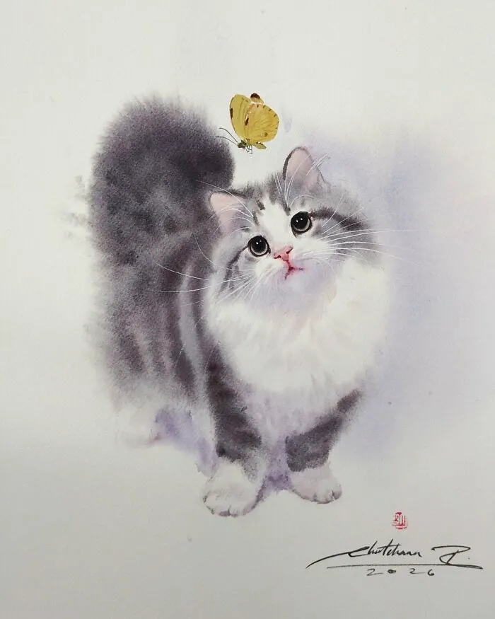 This Artist’s Watercolor Cat Paintings Are Full Of Personality And Charm (45 Pics)
