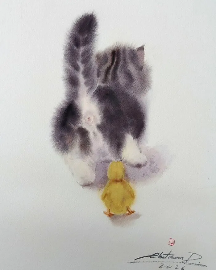 This Artist’s Watercolor Cat Paintings Are Full Of Personality And Charm (45 Pics)