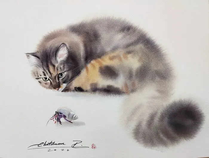 This Artist’s Watercolor Cat Paintings Are Full Of Personality And Charm (45 Pics)